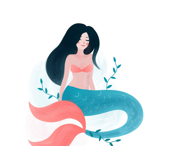 美人鱼矢量插画清新手绘边框素材