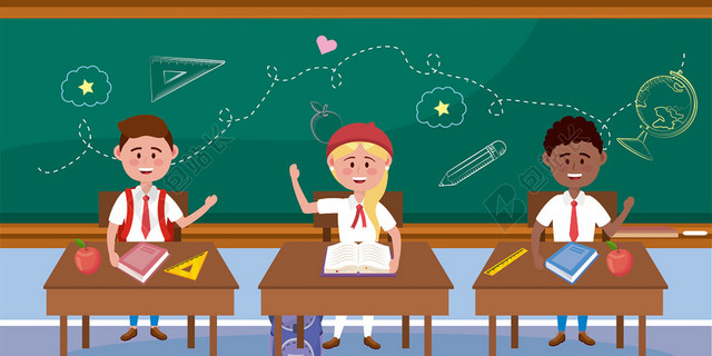教师节卡通人物黑板开学季背景素材