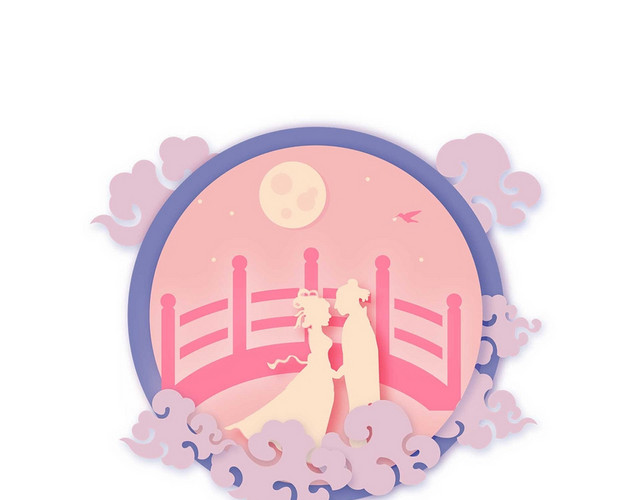 古风祥云鹊桥相会七夕情人节素材