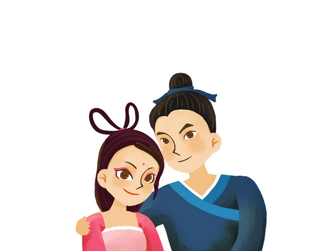七夕情人节牛郎织女鹊桥相会插画