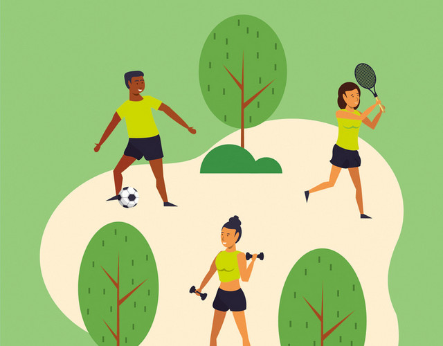卡通绿色植物运动招生网球培训素材