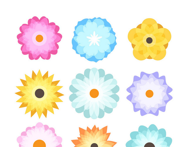 简约几何图案彩色鲜花花朵素材