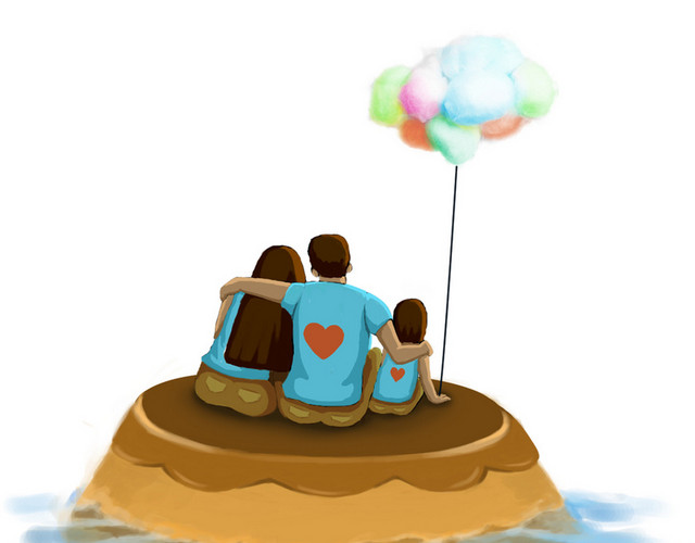 卡通一家人看海卡通人物人物插画素材