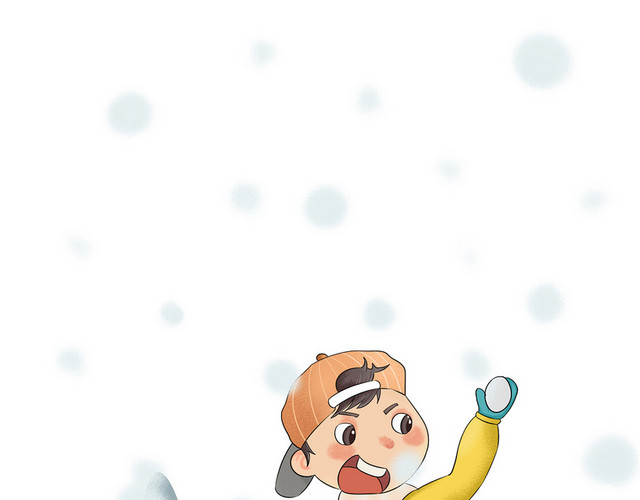冬天雪花奔跑男孩卡通人物人物插画素材
