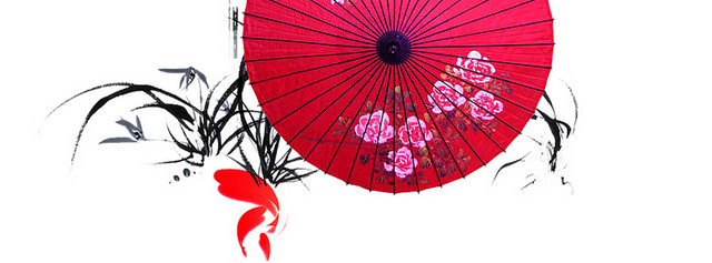 中式风雨伞和屋檐古风建筑免抠图