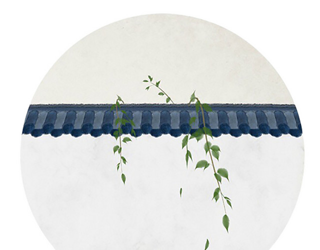 中国风小草和屋檐古风建筑免抠图