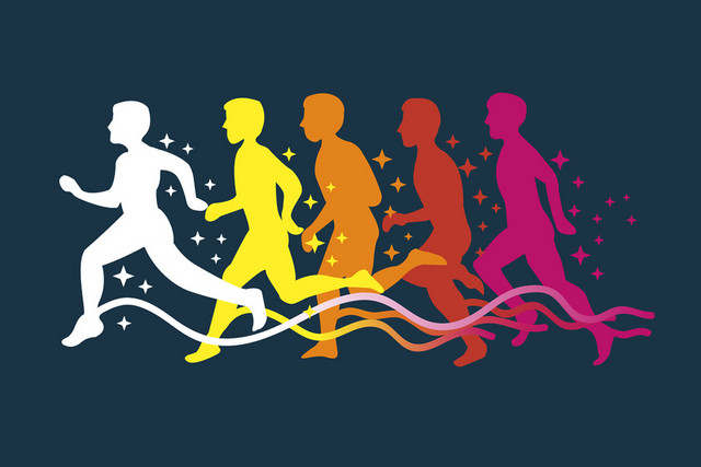 彩色简约跑步健身比赛宣传活动人物剪影素材