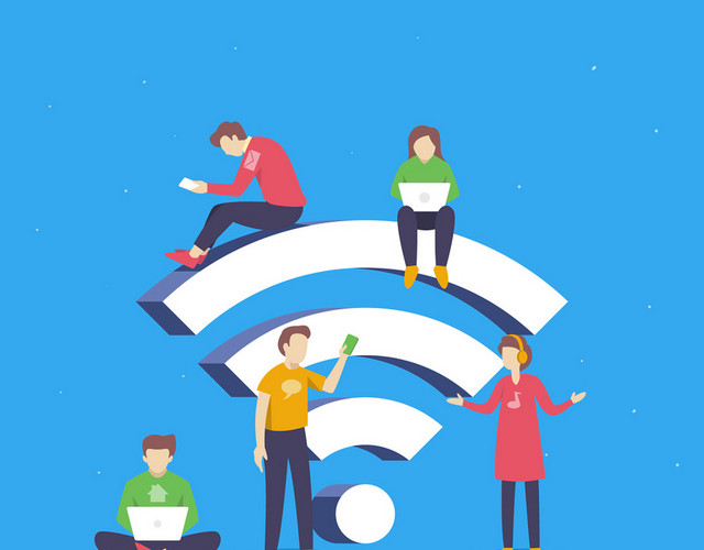 简约立体WIFI信号无线网络卡通人物素材