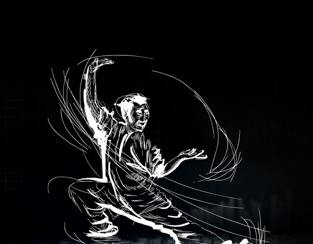 武术健身手绘人物剪影素材