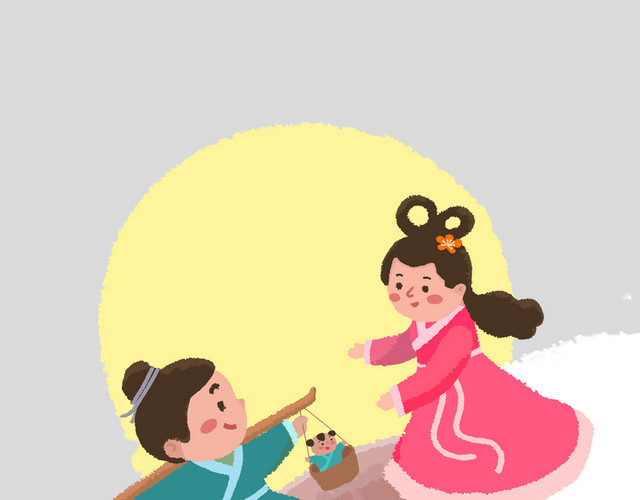 卡通牛郎织女相会相见七夕素材