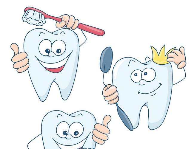 牙齿口腔爱牙日可爱的牙齿在刷牙矢量图