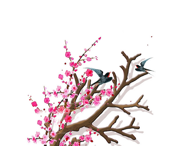 中国风水彩手绘梅花树枝素材