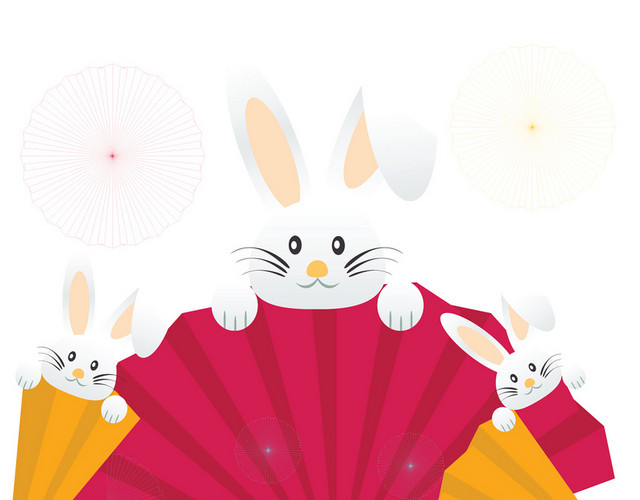 手绘中秋佳节中秋节可爱兔子趴在扇子上免抠图