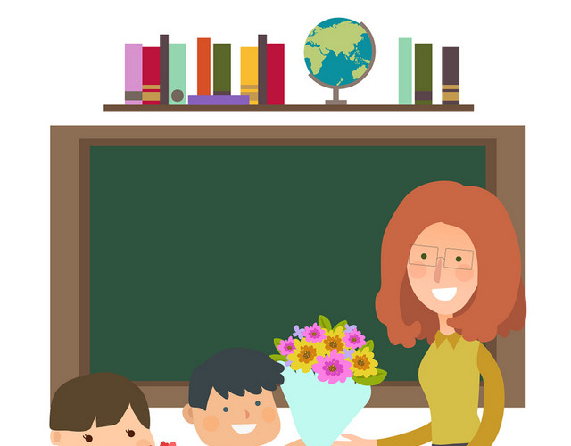 老师学生卡通人物学生送花感谢教师老师教师节矢量素材