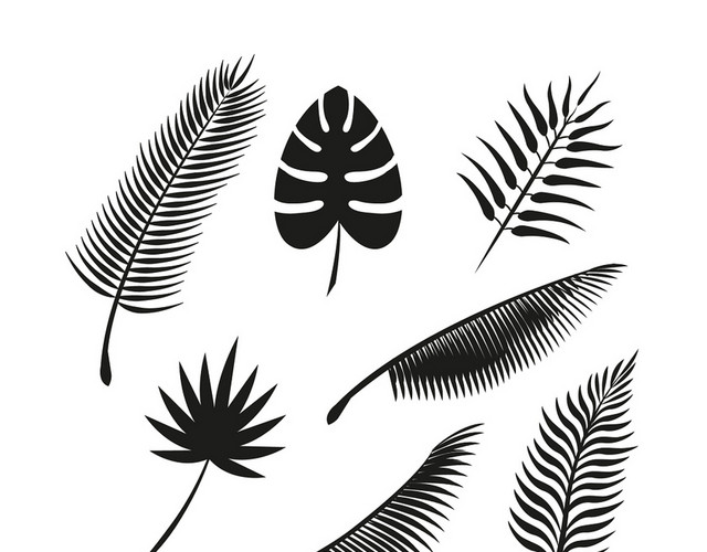 细叶创意手绘植物树叶剪影矢量树叶素材