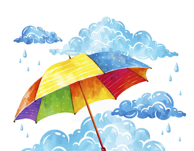 手绘水彩雨伞夏天下雨雨水雨季素材