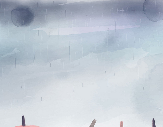 手绘水粉雨伞夏天下雨雨水雨季素材