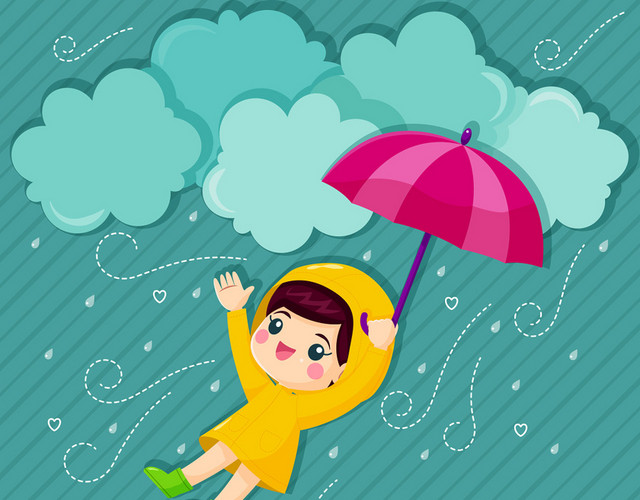卡通儿童雨伞夏天下雨雨水雨季素材