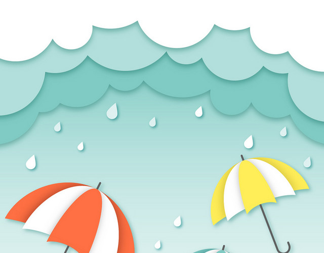 剪纸风格雨伞夏天下雨雨水雨季素材