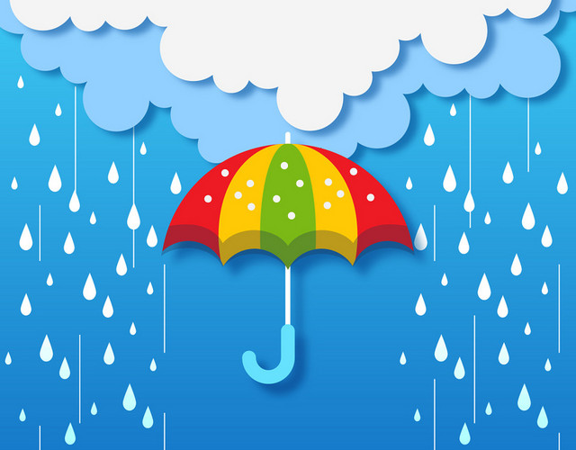 彩色条纹雨伞夏天下雨雨水雨季素材