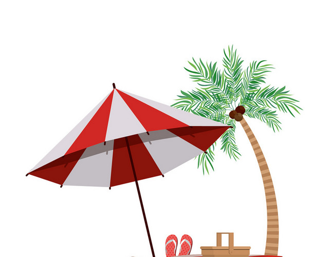 简约雨伞夏天遮阳伞椰树素材
