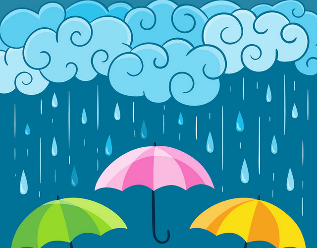 手绘雨伞夏天下雨雨水雨季素材