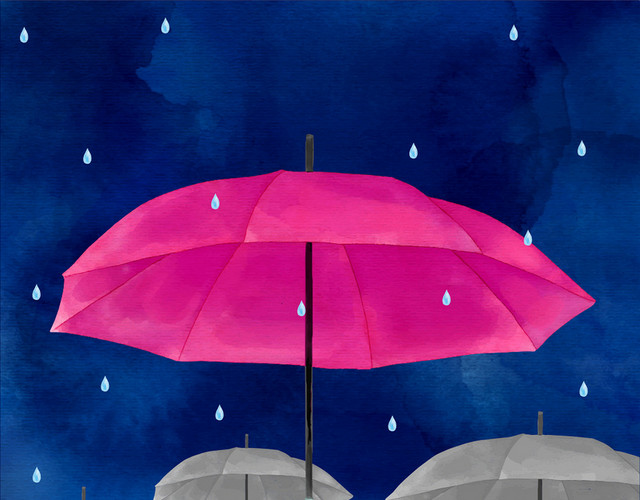 红色手绘雨伞夏天下雨雨水雨季撑伞素材
