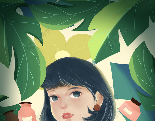 小清新美容手绘原创背景插画