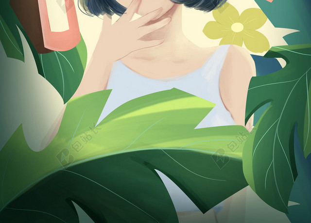 小清新美容手绘原创背景插画