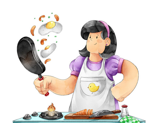 菜板 厨房工具卡通人物手绘厨师烹饪素材