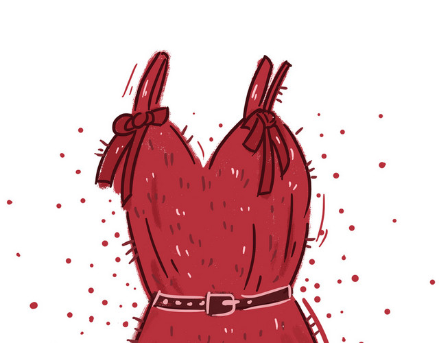 手绘红色晚礼服服装女装免扣素材