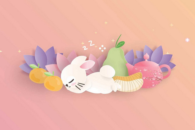 睡眠兔子莲花中秋传统文化素材