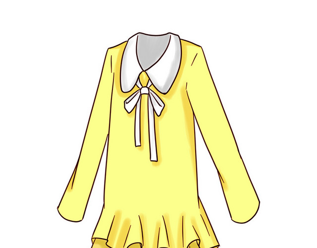 鹅黄色手绘连衣裙服装女装免扣素材