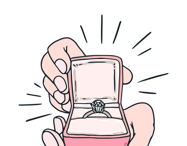 简约手绘粉红色婚庆婚戒素材