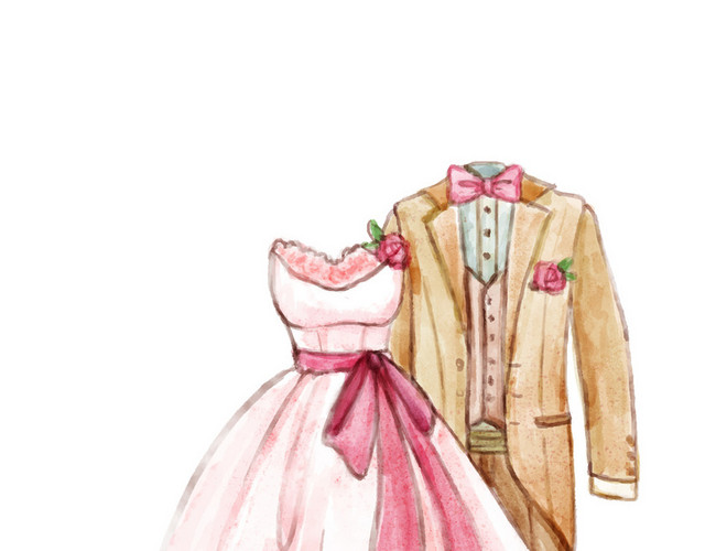 简约手绘婚庆婚纱礼服素材