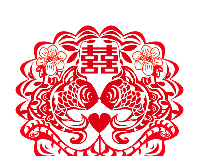 简约红色窗花剪纸婚庆结婚素材