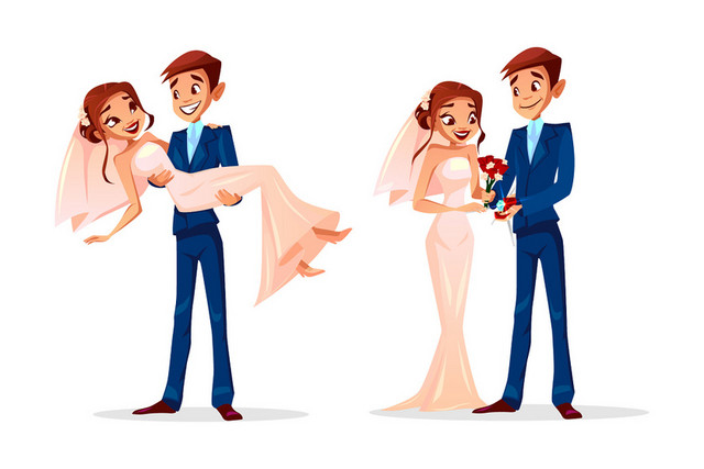 简约卡通人物婚庆婚纱照素材