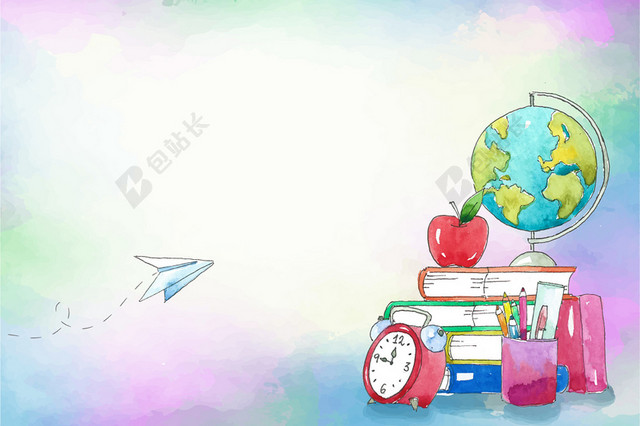 简约手绘开学季学习返校学习用品背景素材