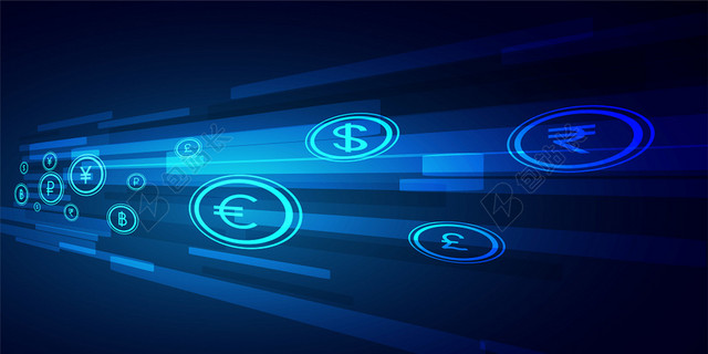 蓝色简约金融商务科技金钱符号背景素材