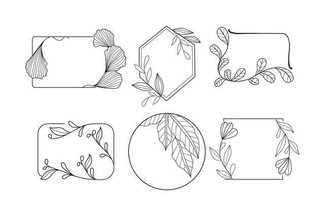 简约黑色手绘植物花纹边框欧式边框素材