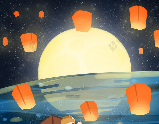 手绘卡通中秋节日可爱原创海报背景素材