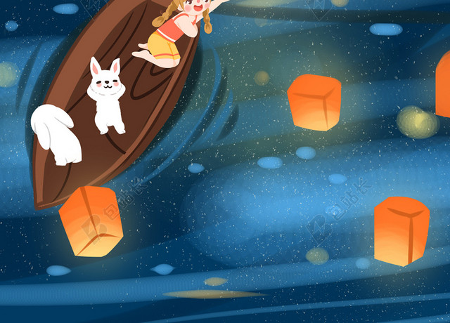 手绘卡通中秋节日可爱原创海报背景素材