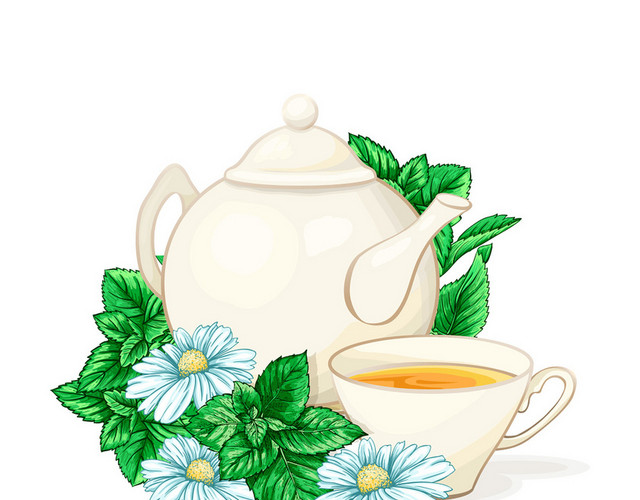 手绘饮品茶饮茶茶壶素材