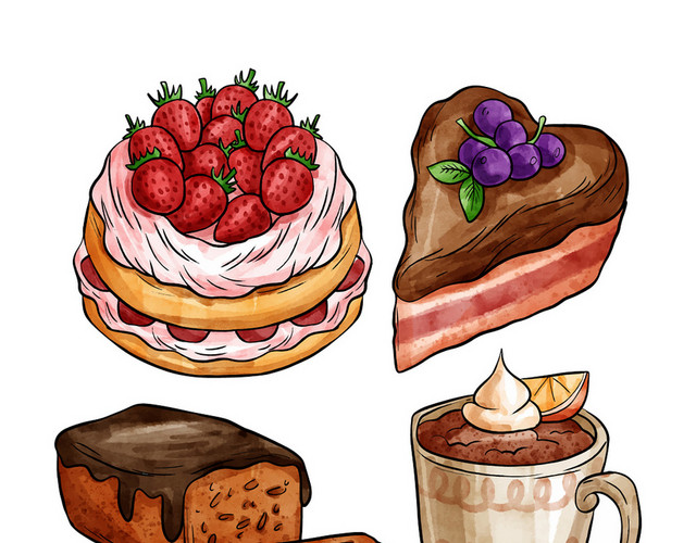 简约手绘美食甜品甜点草莓素材
