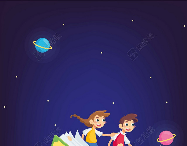 蓝色卡通课本星球学校学习开学季背景