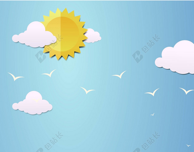 太空蓝色背景卡通背景立体折纸风蓝天白云背景