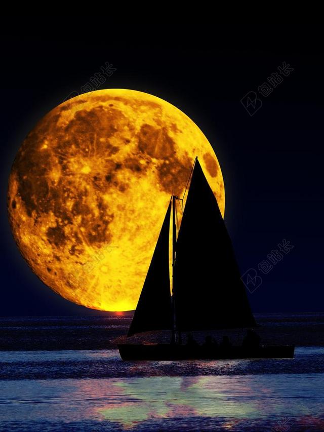 夜 月球 湖 天空 满月 黑暗 心情 背景 月光 海 水