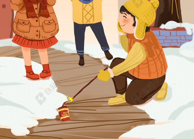 卡通装饰手绘元宵节放烟花玩耍童年回忆故乡人物原创插画背景