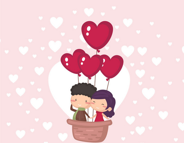 卡通人物浪漫温馨心型热气球矢量素材