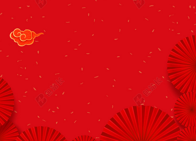 红色喜庆灯笼扇子祥云红色背景素材